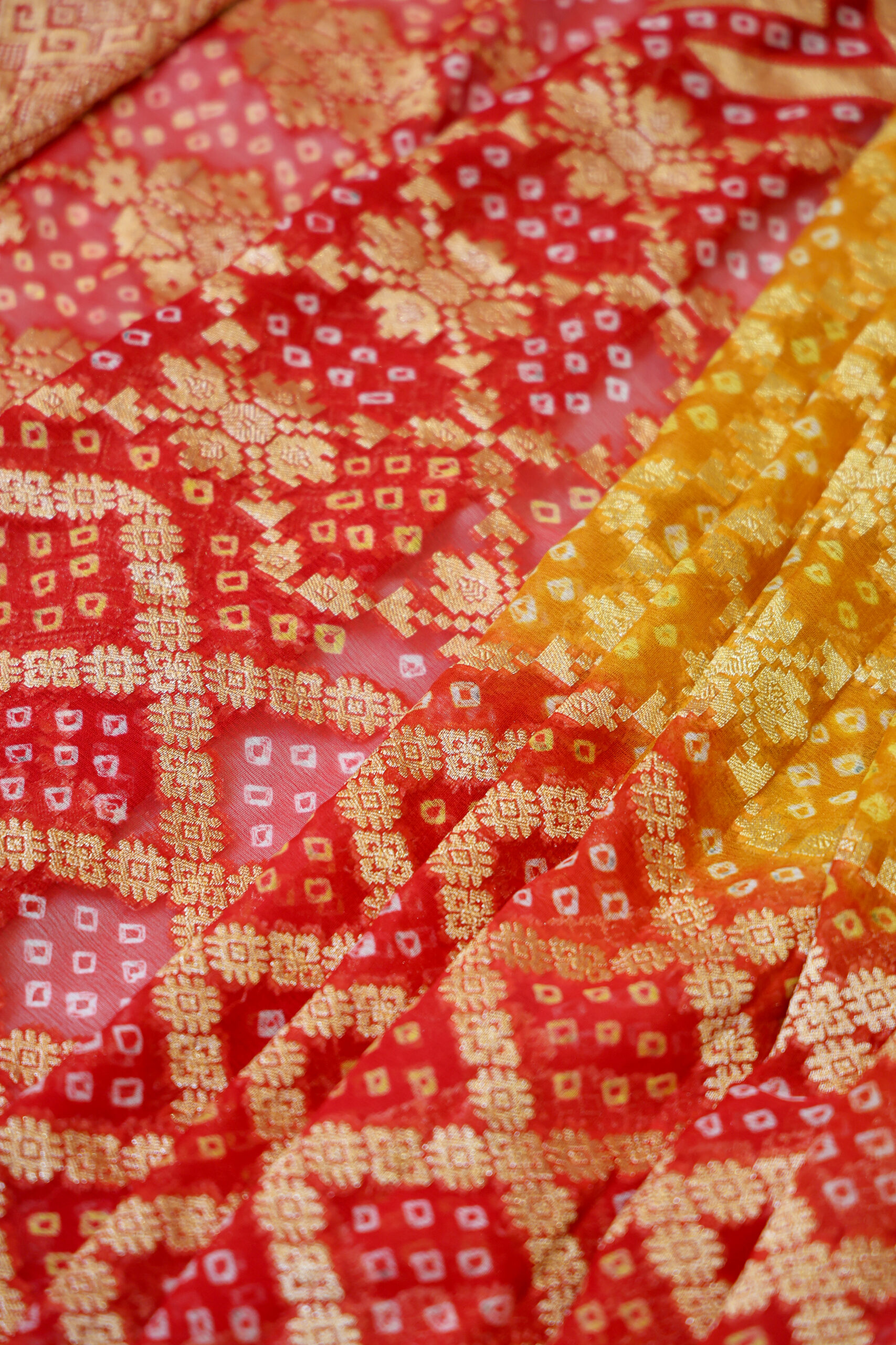 Gulposh  - Red Banarasi Bandhini Georgette Saree - Image 6