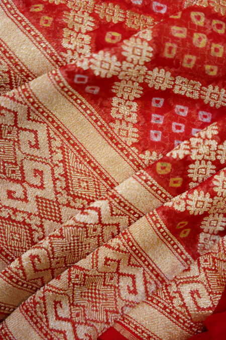 Gulposh  - Red Banarasi Bandhini Georgette Saree