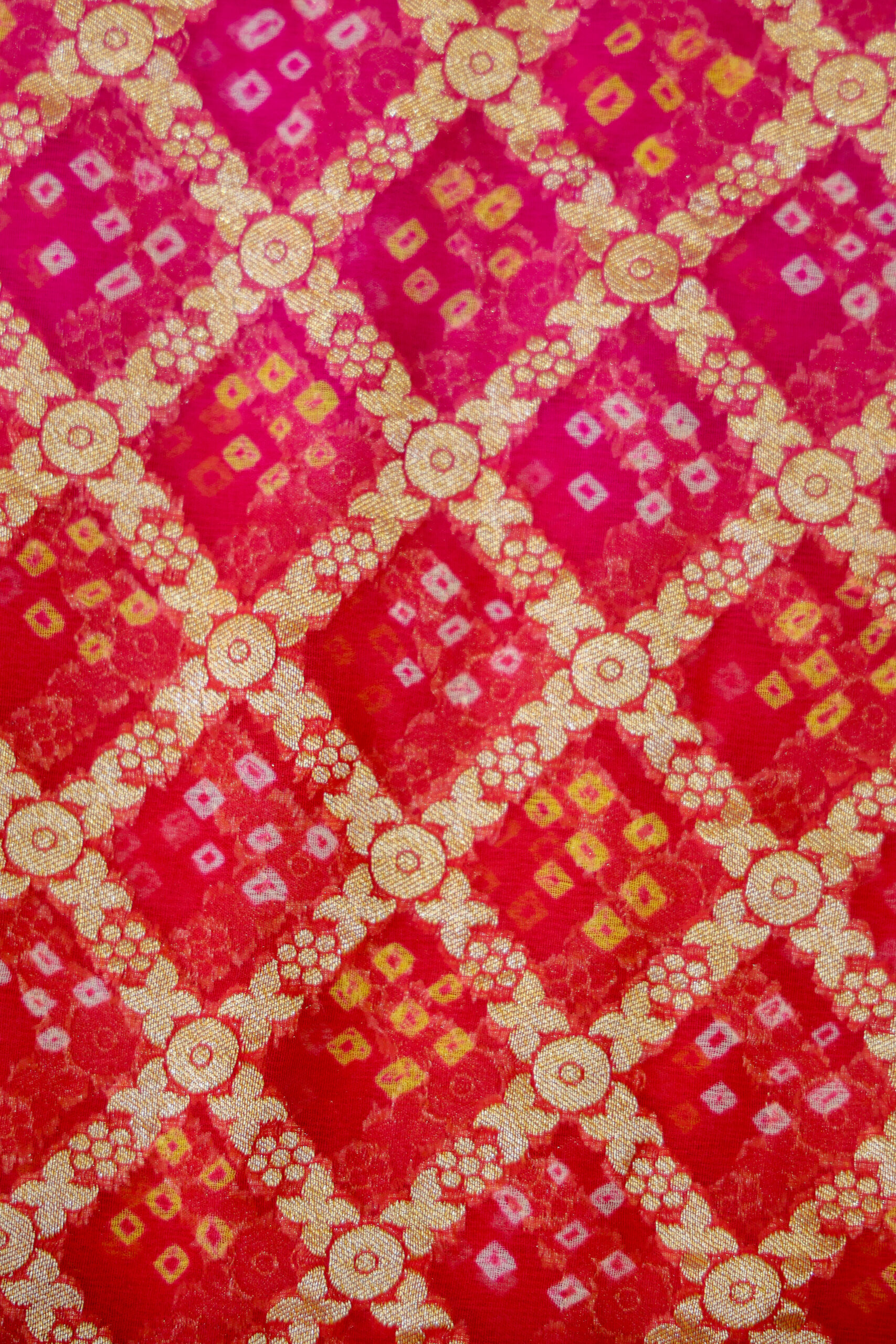 Gulabi Riwayat - Rani Pink and Red Banarasi Bandhini Georgette Saree - Image 5