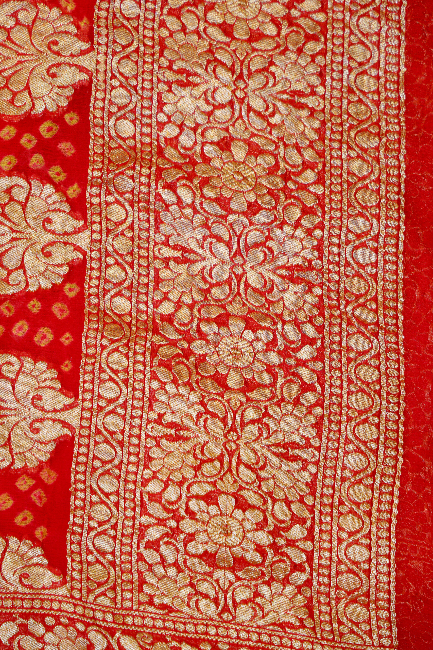 Gulabi Riwayat - Rani Pink and Red Banarasi Bandhini Georgette Saree - Image 3