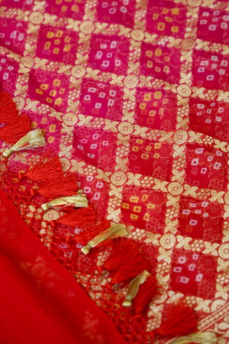 Gulabi Riwayat - Rani Pink and Red Banarasi Bandhini Georgette Saree