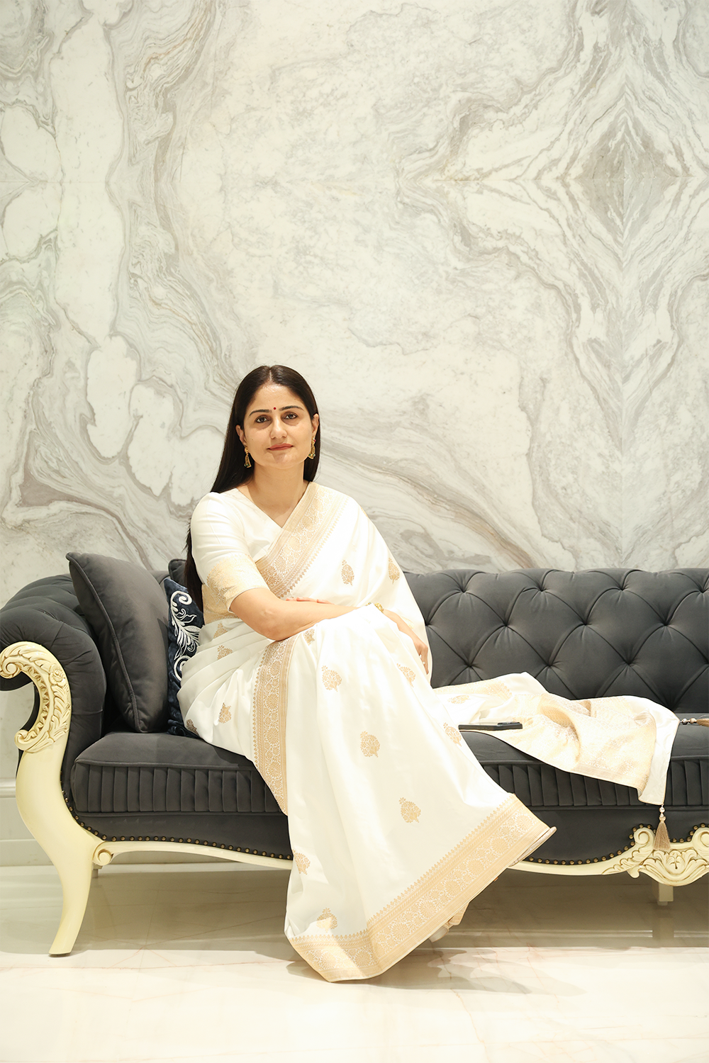 Ivory Mashru Silk Saree with Zari Border and Boota