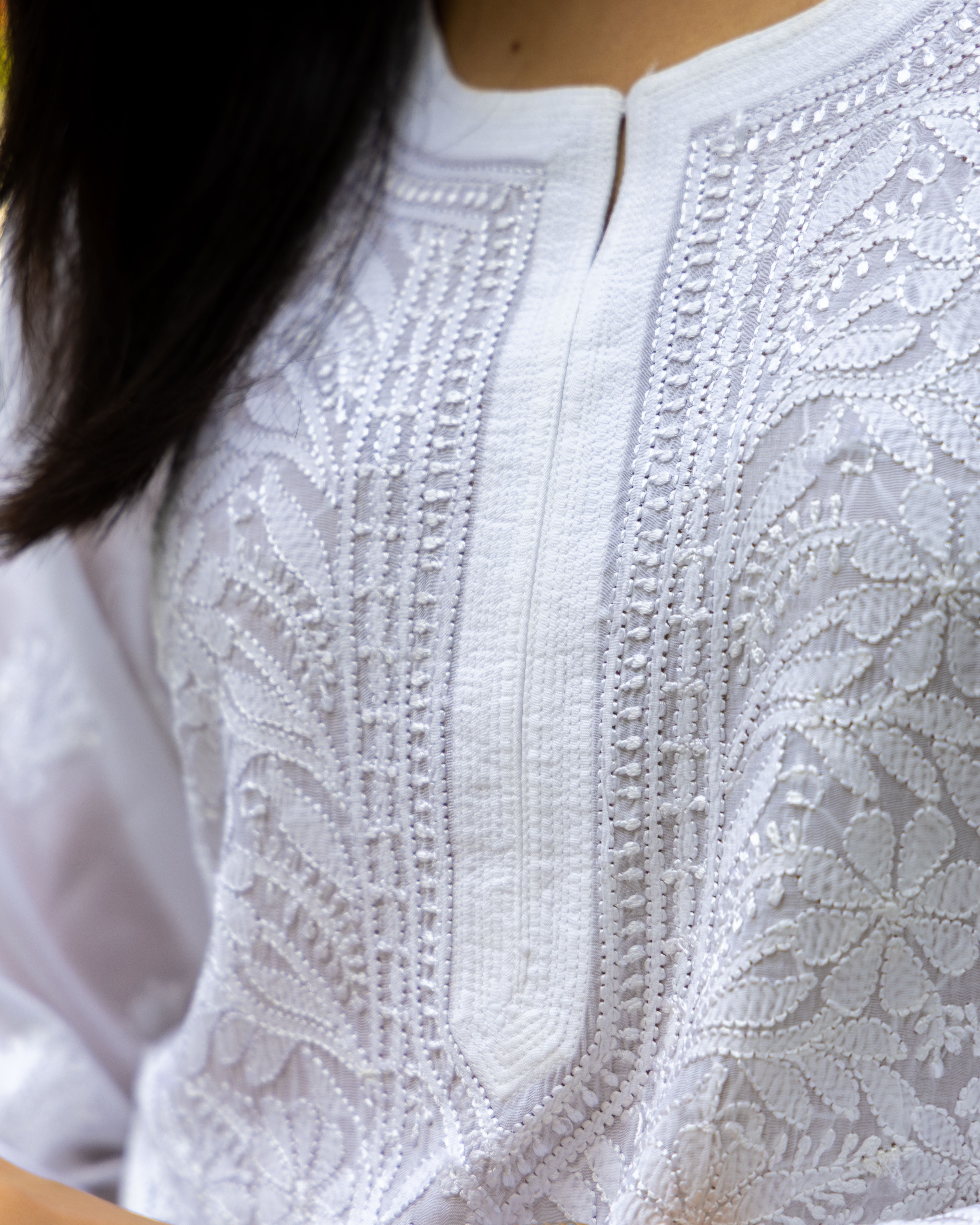 TH Pure Muslin Long White Full Jaal Chikankari Kurta - Image 2